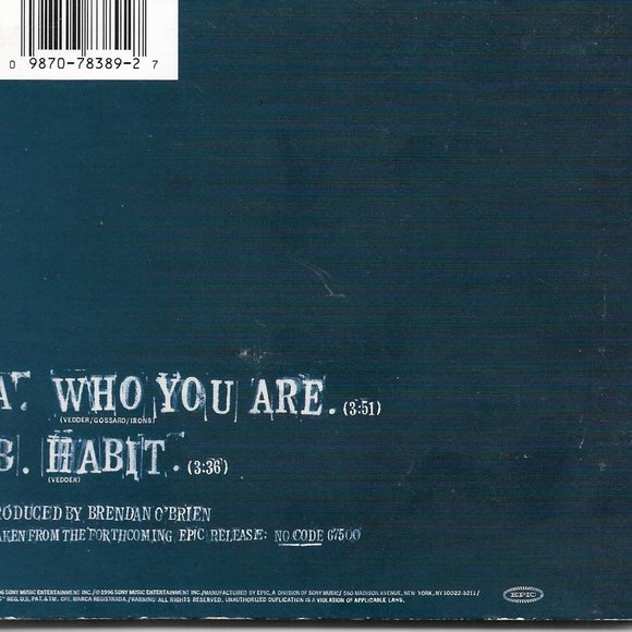 Who You Are/Habit [Single] by Pearl Jam (CD, Jul-1996, Epic) Digipak - Picture 2 of 2